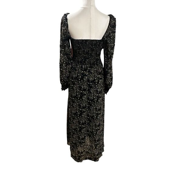 O.P.T. Black Floral Smocked Maxi Dress Whimsigoth Fairy Cottagecore Med Womens - Picture 6 of 14
